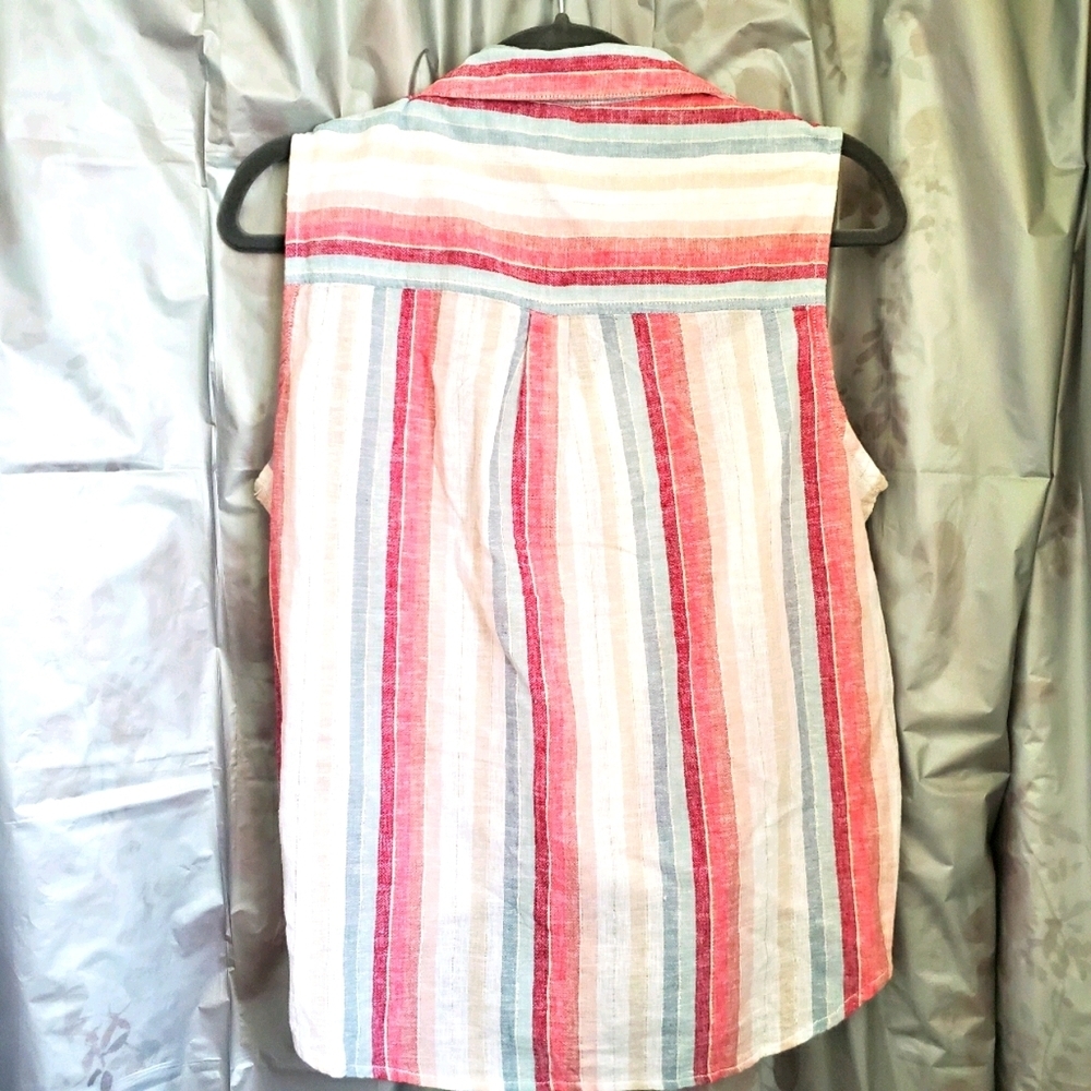 beachlunchlounge Sleeveless Knot at the Waist Striped Button Up Top 0085 - Picture 3 of 6